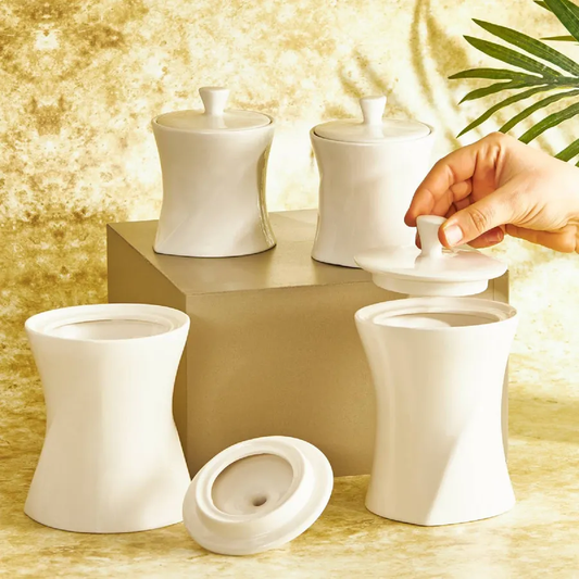 Saturn, 4 Piece Porcelain Spice Jar Set, White