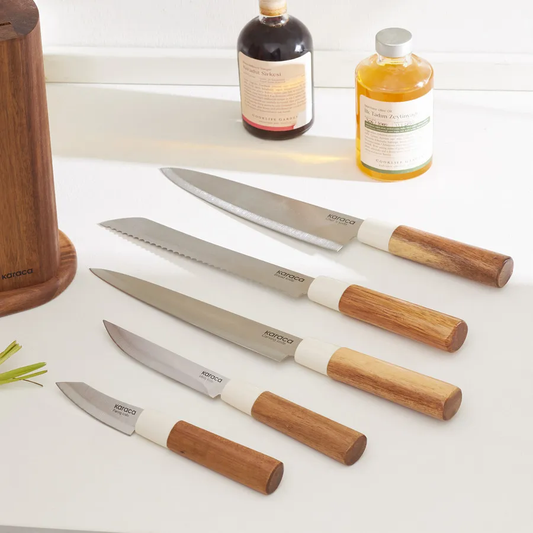Pure, 11 Piece Knife Block Set and Kitchen Utensil Set, Wood White