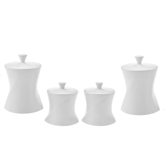Saturn, 4 Piece Porcelain Spice Jar Set, White