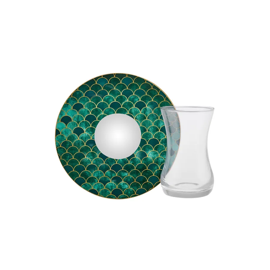 Zümrüt, 18 Piece Porcelain Serveware Set for 6 People, 19cm, Green Multi