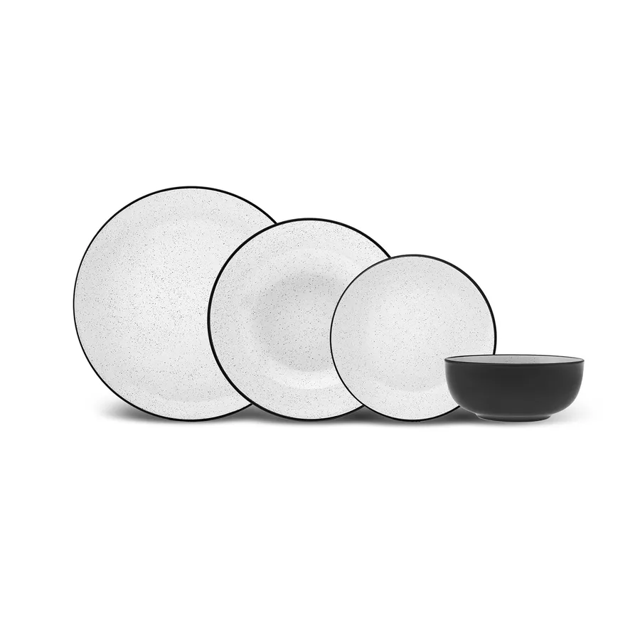 Borken, 16 Piece Stoneware Dinner Set for 4 People, White Black