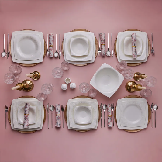 Fine Pearl Roma, 58 Piece Dinner Set for 12 People, White