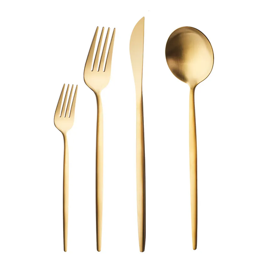 Bella, 24 Piece Stainless Steel Cutlery Set for 6 People, Matte Gold