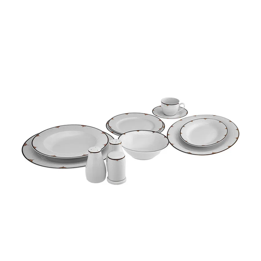 Nora, 74 Piece New Generation Bone Dinner Set for 12 People, White Multi