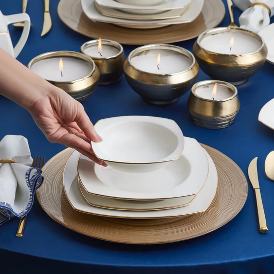 Chiara, 60 Piece Fine Cream Dinner Set for 12 People, Porcelain,Gold