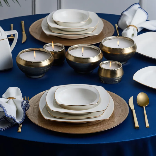 Chiara, 60 Piece Fine Cream Dinner Set for 12 People, Porcelain,Gold