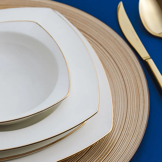 Chiara, 60 Piece Fine Cream Dinner Set for 12 People, Porcelain,Gold