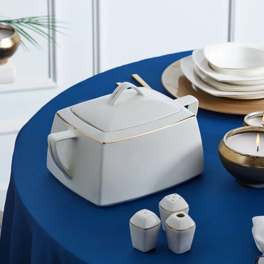 Chiara, 60 Piece Fine Cream Dinner Set for 12 People, Porcelain,Gold