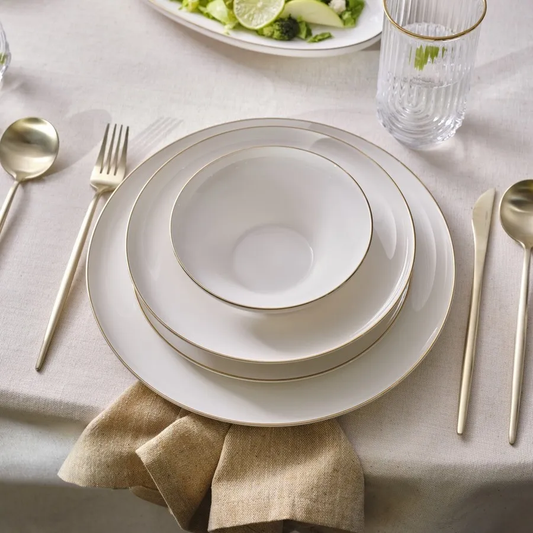 Streamline Nefeli, 56 Piece New Generation Bone Dinner Set for 12 People, Gold