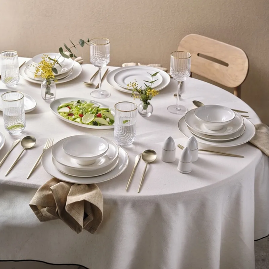 Streamline Nefeli, 56 Piece New Generation Bone Dinner Set for 12 People, Gold