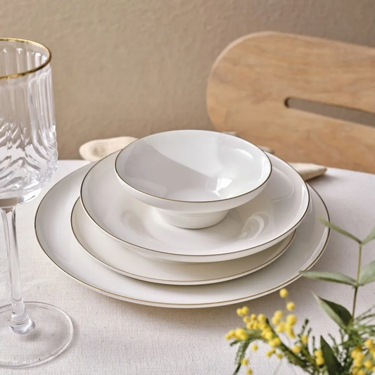 Streamline Nefeli, 56 Piece New Generation Bone Dinner Set for 12 People, Gold