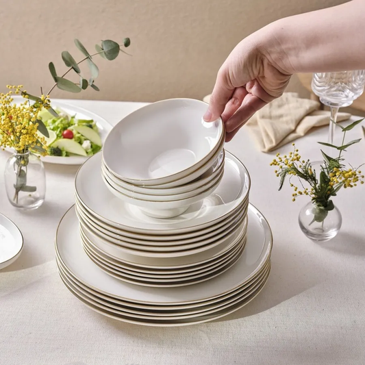 Streamline Nefeli, 56 Piece New Generation Bone Dinner Set for 12 People, Gold