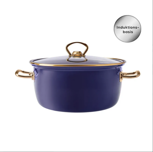 Love of Kitchen Retro, Enamel Frying Pot, Induction, 22cm, Navy Blue