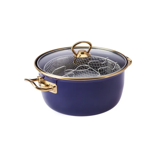 Karaca Love of Kitchen Retro Navy Blue Enamel Frying Pot