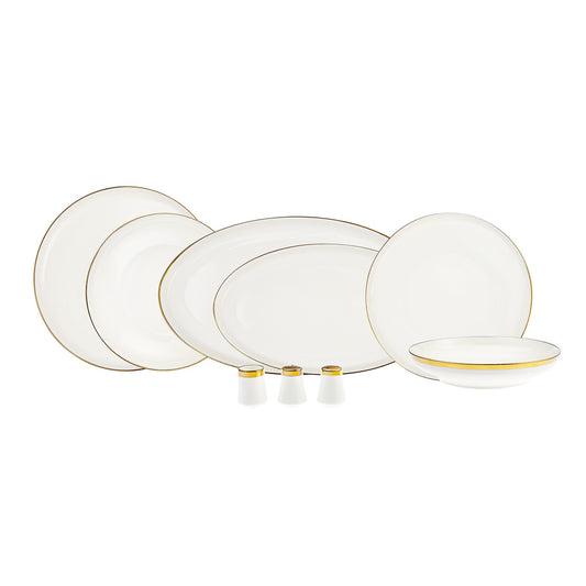 Eclipse, 57 Piece New Generation Bone Dinner Set for 12 People, White Gold