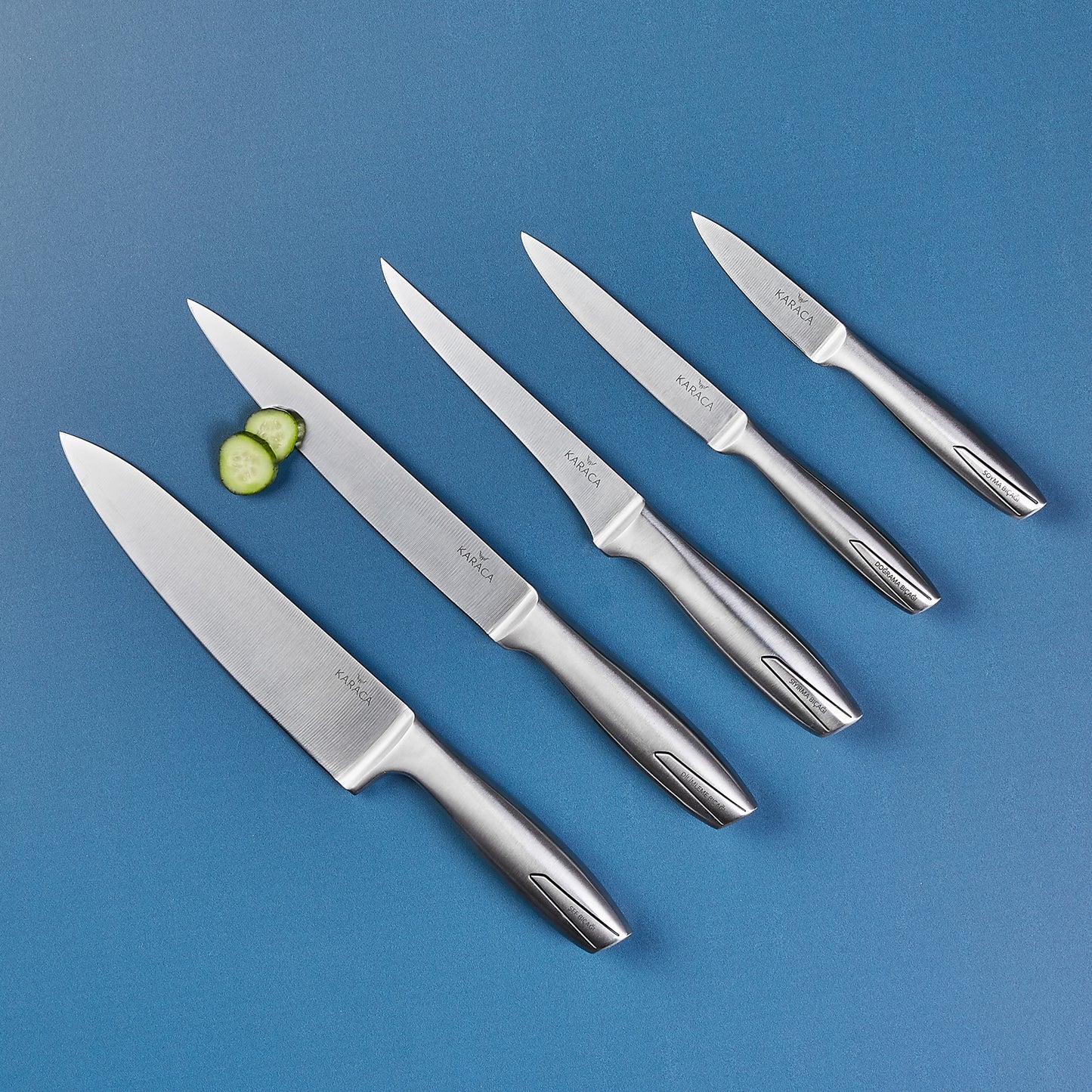Karaca Venus Knife Set with Block, 6 Piece, Silver