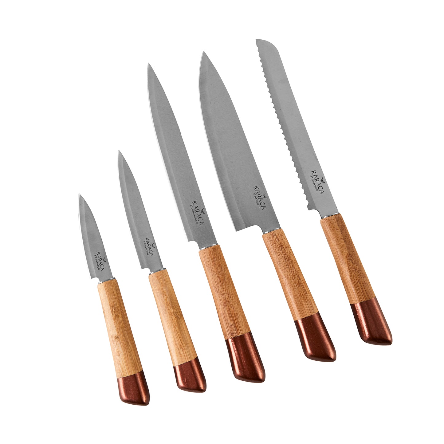 Karaca Maple Knife Set with Block, 5 Piece, Rose Gold