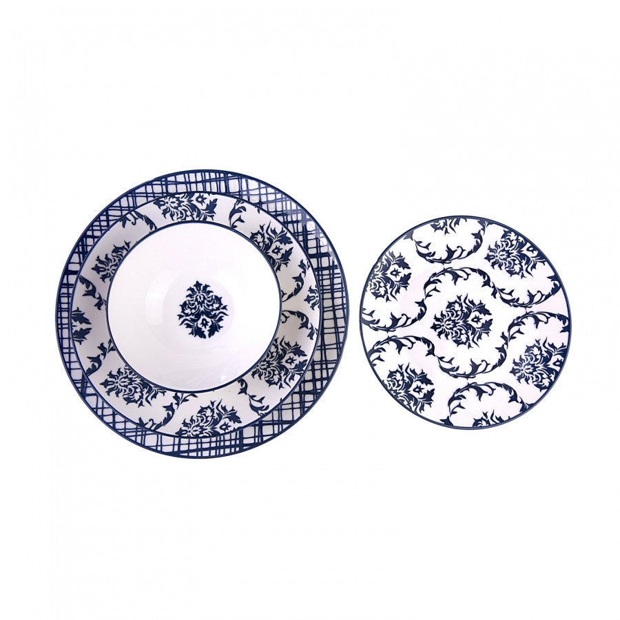 Karaca Porcelain Dinnerware Set for 6, 24 Piece, Blue White