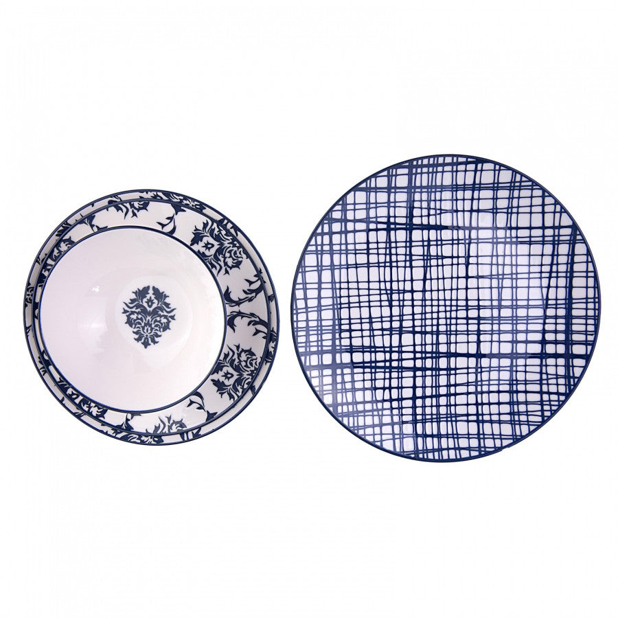 Karaca Porcelain Dinnerware Set for 6, 24 Piece, Blue White
