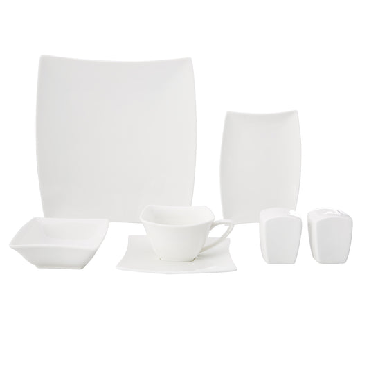 Perfect, 32 Piece Porcelain Breakfast Serveware Set for 6 People, White