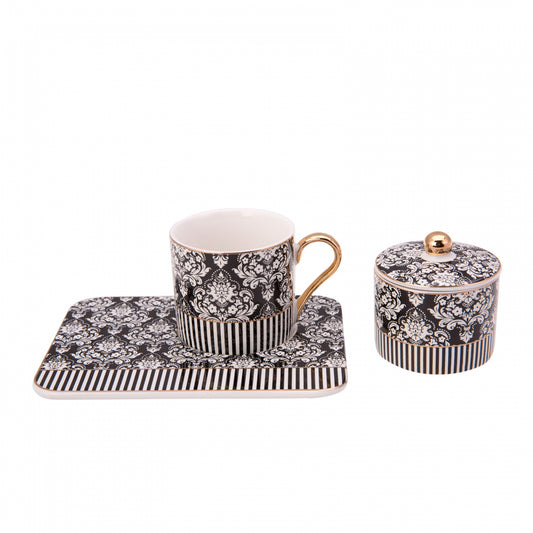 Set cești de cafea Karaca Queen negru cu suport pentru rahat turcesc pentru 2 persoane