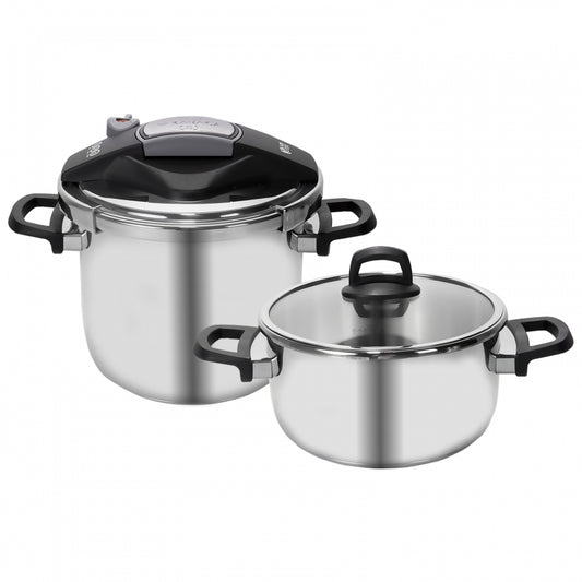 Perfect, 2 Piece Stainless Steel Pressure Cooker Set, Induction, 4L+6L, Black Silver