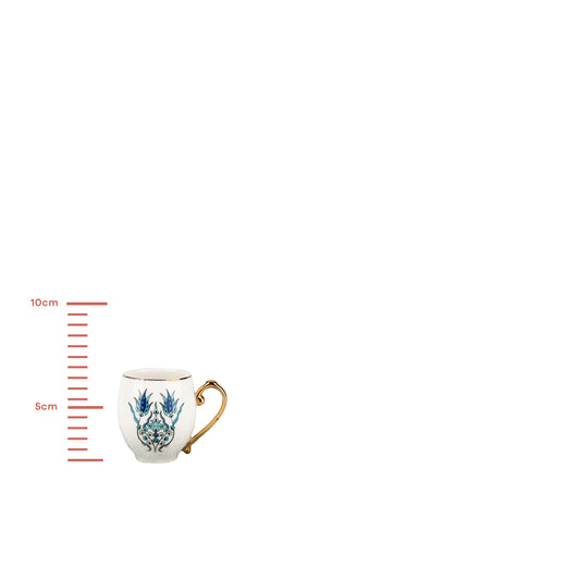 Karaca Porcelain Espresso Turkish Coffee Cup Set of 2, 4 Piece, 90ml, White Blue