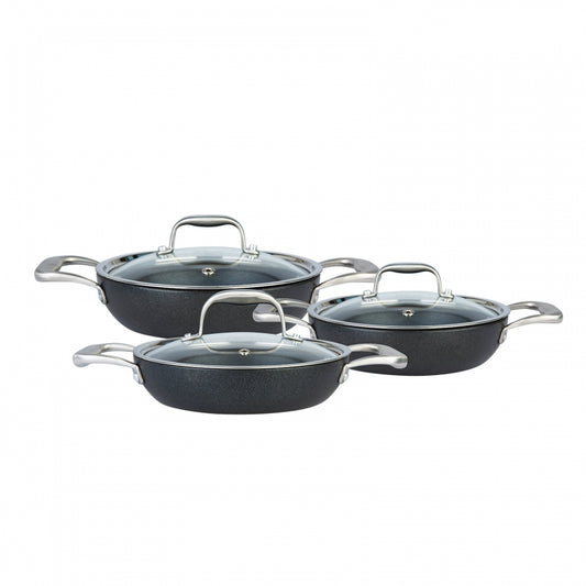 BioDiamond Pro, 6 Piece Non-Stick Shallow Stock Pot Set, Induction, Black