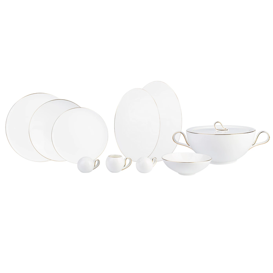 Fine Pearl Extra Chanak, 62 Piece Dinner Set for 12 People, White Gold