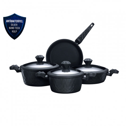 BioDiamond, 7 Piece Non-Stick Antibacterial Handle Cookware Set, Induction, Black