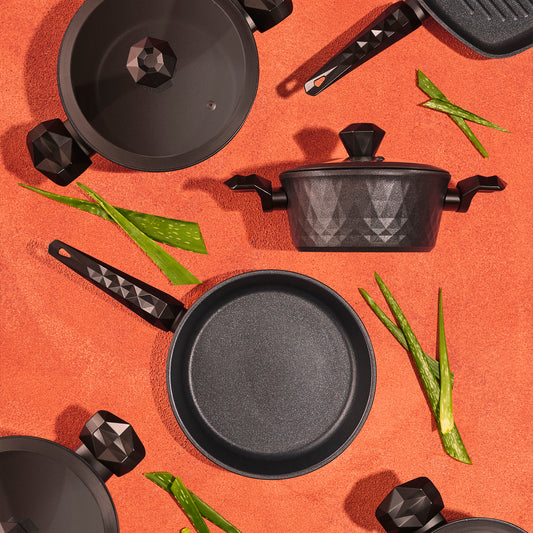 BioDiamond, 7 Piece Non-Stick Antibacterial Handle Cookware Set, Induction, Black