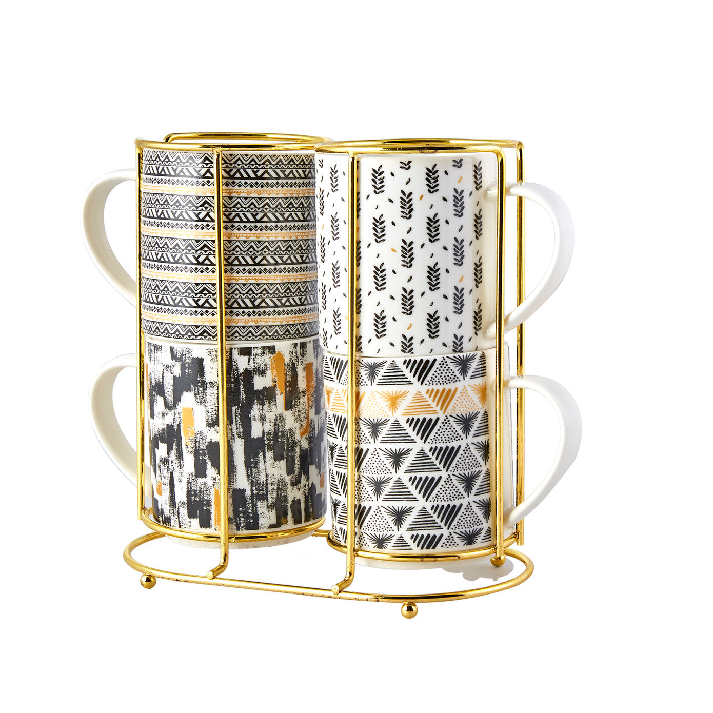 Nigrum, 4 Piece Mug Set with Stand, 320ML, Multi