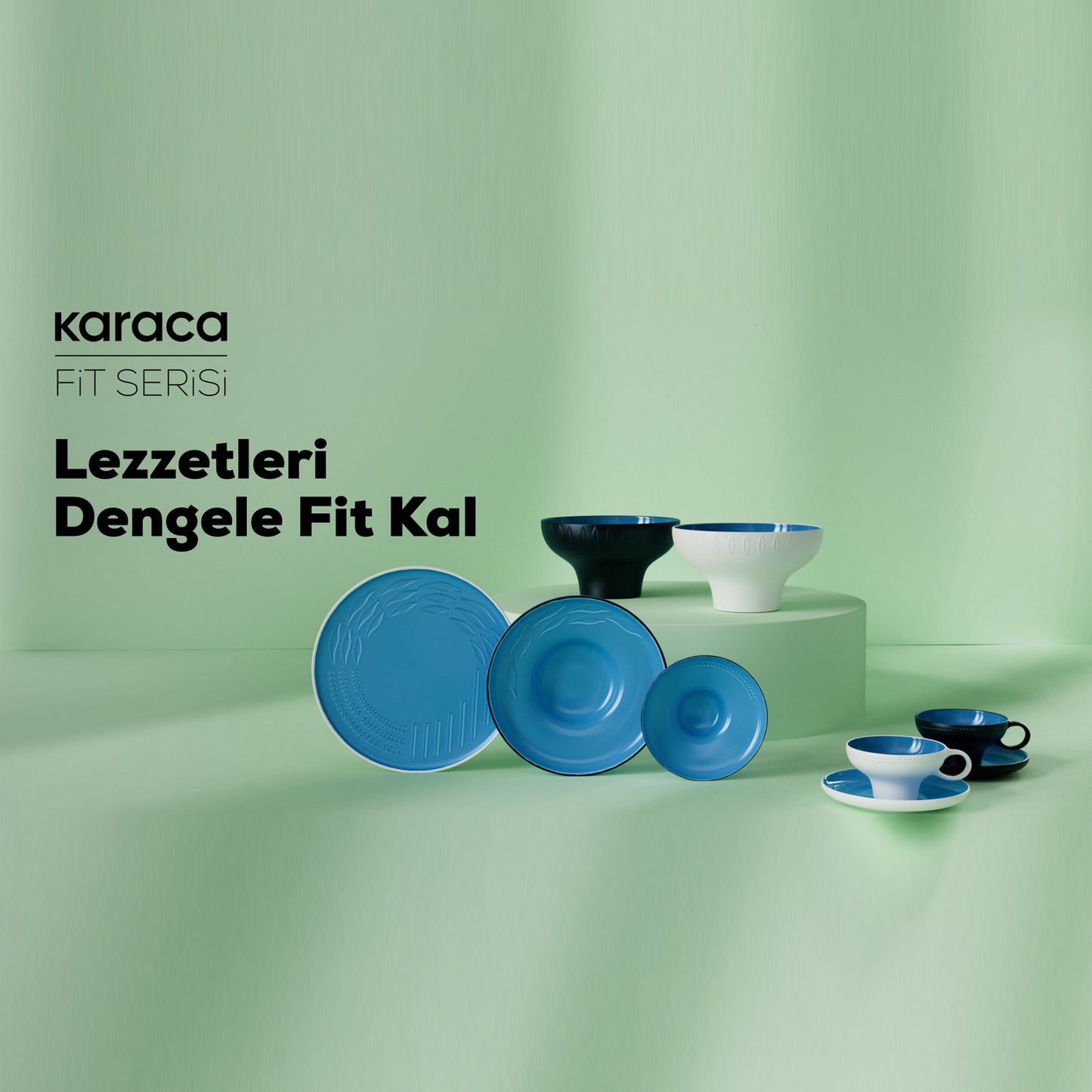 Karaca Fit Collection Stoneware Dinnerware Set for 1, 3 Piece, Blue Black