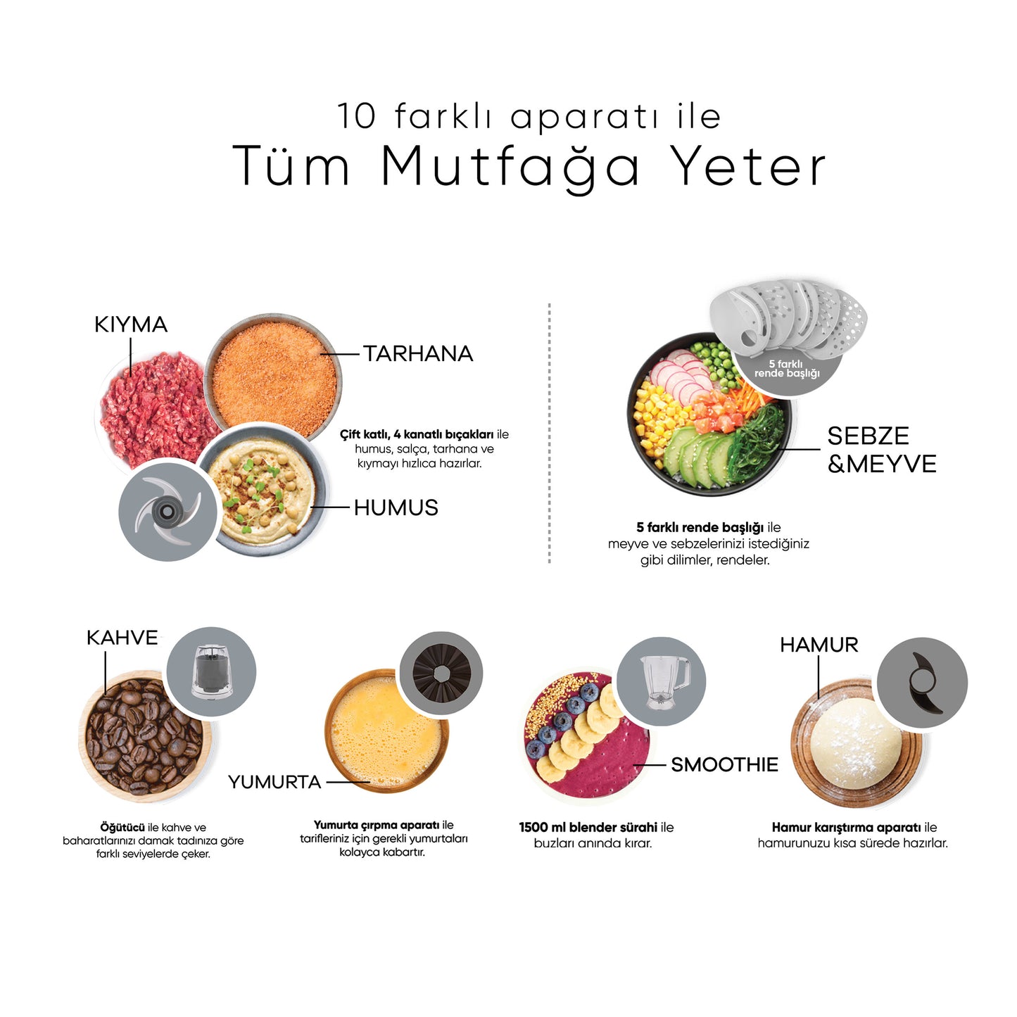  Karaca Mastermaid Power Set de preparare mâncare multifuncțional 10 în 1, rosu, 2000w